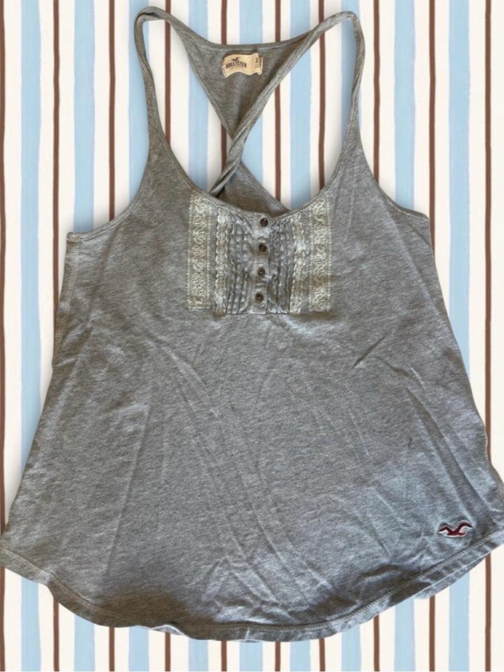 Hollister Gray Racerback Tank with Lace Placket